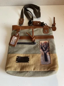 SHERPANI Beige Canvas Tote Crossbody Bag Purse Flowers Cross-stitch Luna Bag - Picture 1 of 14