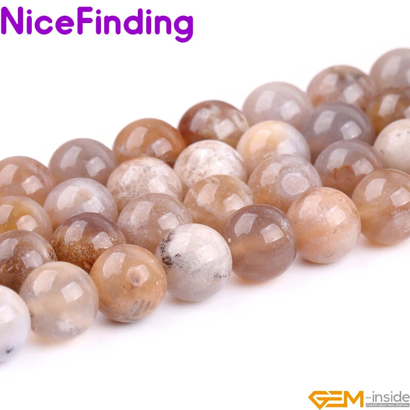 Cuentas sueltas redondas de ágata natural fósil de océano gris para hacer joyas hilo 15" Foto 1 de 4