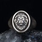 925 Sterling Silver Oval Lion Head Signet Ring For Men. Oxidized Silver. Stylish