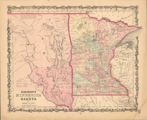 1862 Johnson Minnesota & Dakota antique map 17.2" x 14" nice color - Picture 1 of 3