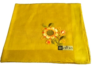 Pañuelo Alba BORDADO AMARILLO/NARANJA FLOR con etiqueta vintage - Imagen 1 de 4