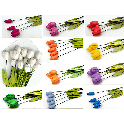Small Rainbow Mixed Tulips Paper Flower Scrapbook Cards Toppers Doll Craft • 12.77€