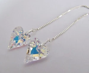 12mm Crystal AB Heart Ear Thread Earrings made with Swarovski & Sterling Silver - Picture 1 of 7