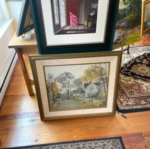 Joseph Rimini framed signed cityscape painting, 32x28, "South St, Rockport, MA" - Picture 1 of 7