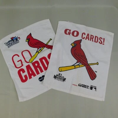 Lote 2 tarjetas MLB St. Louis Cardinals Serie Mundial Go! Toallas de rally de recuerdo #8224 Foto 1 de 4