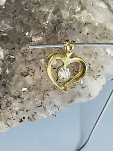 14K Yellow Gold  Center Melee Diamond Open Heart Pendant - Picture 1 of 20