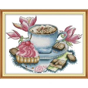 Joy Sunday Teacup Cake Afternoon Tea J429 14CT Counted Cross Stitch Kit 27 x20cm - Picture 1 of 1