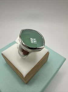 Beautiful Chunky Aqua Chalcedony Sterling Silver Ring Size 6 - Picture 1 of 8