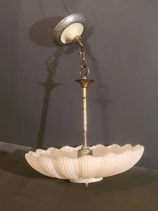 Antique Art Deco Nouveau Ceiling Light Chandelier Pink 14.5" Dia. Glass Shade - Picture 1 of 15