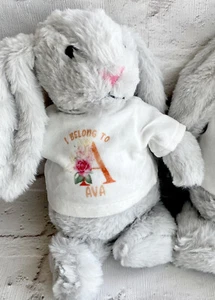 Bunny Rabbit Soft Plushie, Personalised T shirt Any Name, Gift for Kids, From UK - Picture 1 of 5