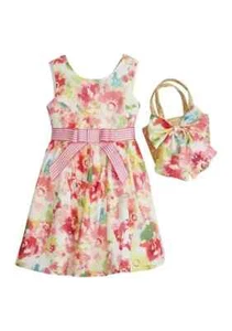 NWT Bonnie Jean Girls 5 Sleeveless Pink Yellow Easter Dress Basket Purse Set - Picture 1 of 2