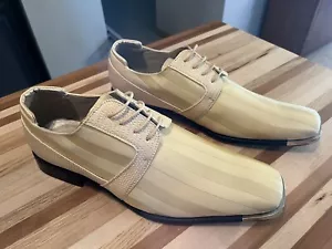 Viotti Yellow Lace Up Size 13 Striped Satin Designer Tuxedo Dress Shoes - Picture 1 of 14