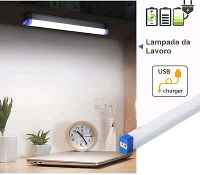 LAMPADA EMERGENZA LED 32CM MAGNETE RICARICABILE USB TORCIA LAVORO PORTATILE - Immagine 1 di 4