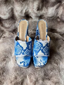 SCHUTZ Serpiente Azul 2-1/2" Plataforma Cali Slip On Cuero Tacón Barbiecore 7.5 - Imagen 1 de 7