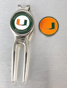 NCAA Golf Divot Reparaturwerkzeug Gürtelclip mit Ballmark Silber Miami Hurricanes - Bild 1 von 1