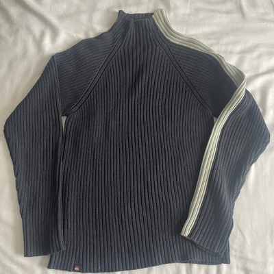Quiksilver Knit Jumper Sweater Size M Retro Surf Navy Blue/Grey Chunky high neck - Image 1 of 4