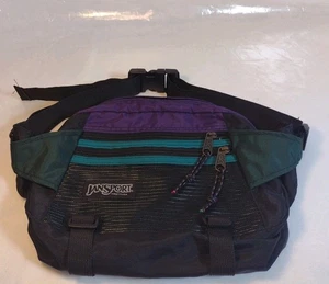 Vintage Jansport Fanny Pack Purple & Green 3 Pocket, Hiking 90s Large USA - Picture 1 of 16