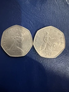 1969 50 New Pence Coin Great Britain England Fifty New Pence World Lot of 2 - Picture 1 of 3
