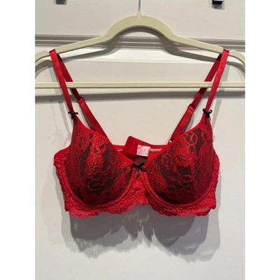 Native Intimates Vintage Y2K Red and Black Lace Bra EUC Size 34C Bows - Image 1 of 4