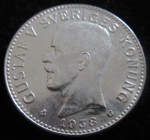 MDS SCHWEDEN SWEDEN 2 KRONEN 1938 G "GUSTAF V", SILBER #C - Picture 1 of 2