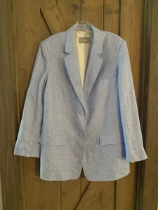 EVERLANE Blazer 100% Linen Blue Womens Size 14 Oversized Jacket Office Business - Picture 1 of 13