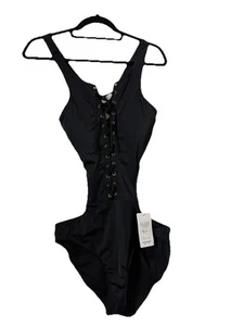 NWT Swimsuits for all Ashley Graham Black Sexy Lace Up 1pc Swimsuit Size 14 - Picture 1 of 8