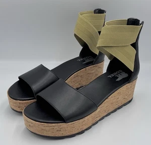 Neu ohne Etikett Sorel Cameron flache Form Keilabsatz Knöchelriemen Sandalen Größe 9 schwarz LL6025-010 - Bild 1 von 7