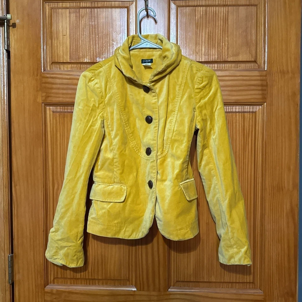 Blazer J.Crew ouro amarelo gancho de veludo frontal manga longa - Imagem 1 de 4
