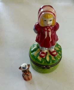 Trinket Box Porcelain Little Red Riding Hood w/ Wolf In Sheep’s Clothing Trinket - Picture 1 of 4