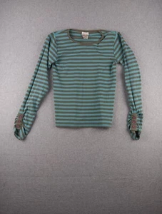 Matilda Jane Girls Blue Brown Lichen Striped Long Sleeve Shirt Top 12 EUC - Picture 1 of 8