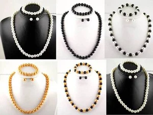 1 juego de perlas sintéticas: collar + pulsera + pendientes perforados 18" blanco, blanco apagado, negro - Imagen 1 de 11