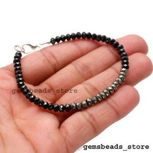 Bracciale in argento sterling 925 con spinello nero delicato e rondelle di... - Foto 1 di 9
