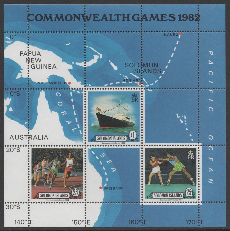 Solomon Is 1982 Commonwealth Games Mini Sheet Type 2 MUH Foto 1 de 1