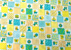Vintage VIP Baby Toys Mini Squares Yellow Green Cotton Blend Fabric 43x31" - Picture 1 of 3