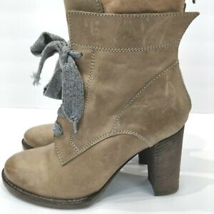 Brunello Cucinelli Size 7.5 EUR 38 Lace Up High Heel Boots Leather Taupe