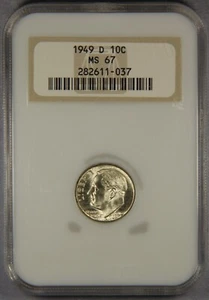 1949-D Roosevelt Dime NGC MS67 10c - Picture 1 of 3