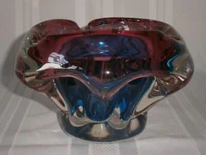 Heavy Mid-Century Vintage Murano Sommerso Blue/Pink Art Glass Bowl 1950's Italy - Picture 1 of 20