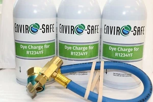Dye Charge for R1234yf,UVdye, Enviro-Safe 3 cans & Brass charging hose - Picture 1 of 3
