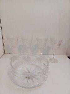 Galway Irish Crystal Vintage Bowl And 4 Wine Glasses