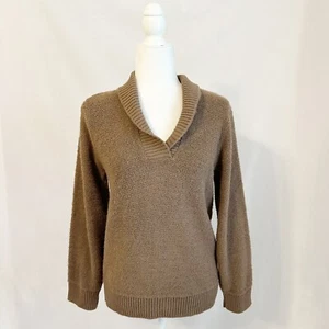 Vintage 70s Sears Brown Terry Cloth Chenille V Neck Pullover Sweater Medium - Picture 1 of 13