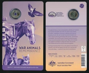Australia: 2024 $2 "C' Mintmark Purple Poppy War Animals Remembrance UNC Carded - Bild 1 von 1