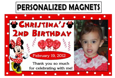 12 IMANES FOTOGRÁFICOS FAVORITOS FIESTA CUMPLEAÑOS MINNIE MOUSE ROJO Foto 1 de 2