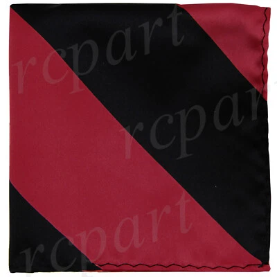 New men's polyester burgundy black stripes striped pocket square hankie formal - Image 1 of 2