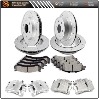For GMC Sierra Yukon XL 1500 Front Rear Brake Rotors Calipers & Ceramic Pads Set - Image 1 of 4