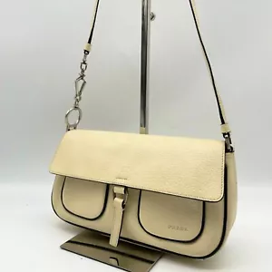 PRADA Bolso de Hombro Bolso de Mano Cuero Beige 24 Y2K Bolso Archivo Auténtico - Imagen 1 de 24