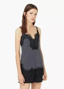 NEU Mango (ZARA Group) GRAUES DESSOUS Top Bluse mit schwarzer Spitze Gr. EUR M USA S - Bild 1 von 7