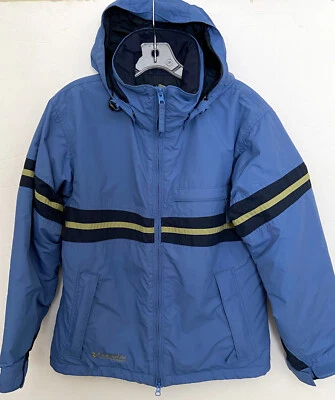 Chaqueta de esquí Columbia con capucha forrada de nailon aislada azul bolsillos con cremallera para mujer pequeña Foto 1 de 4