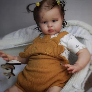 Finished Reborn Baby Doll 22" Toddler Girl Rooted Hair Cloth Body Handmade Gift - Picture 1 of 5