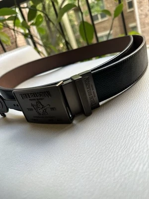 True Religion мужской двусторонний черный/коричневый ремень размер 36 TR логотип пряжка новый с Ярлыками - Изображение 1 из 4