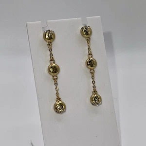 Brighton Bilbao Mist Drop Earrings Gold-Tone Hammered Beads & Swarovski Crystals - Picture 1 of 9